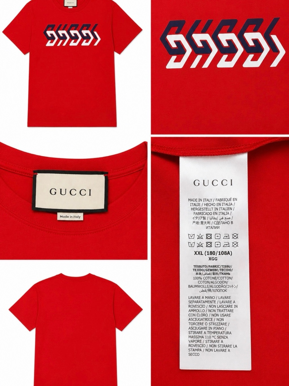 Authentic Men’s Gucci Red Short-Sleeve Tee with White & Navy Graphic